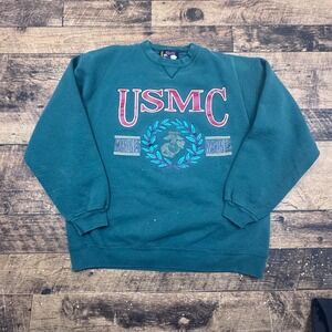 Soffe USMC Marines‎ Sweatshirt Mens X-Large Green Heavy Cotton Crewneck Military